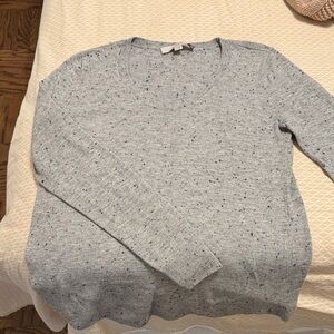 LOFT Light Gray Speckled Crew Neck Sweater